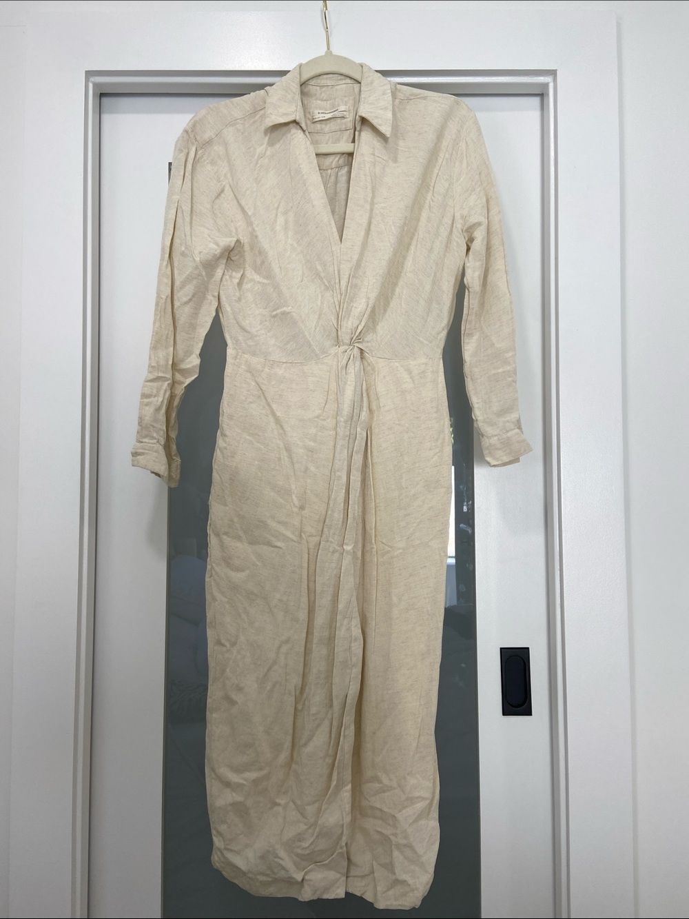 Anthropologie Cream Tie-Waist Long Wrap Dress with Collar